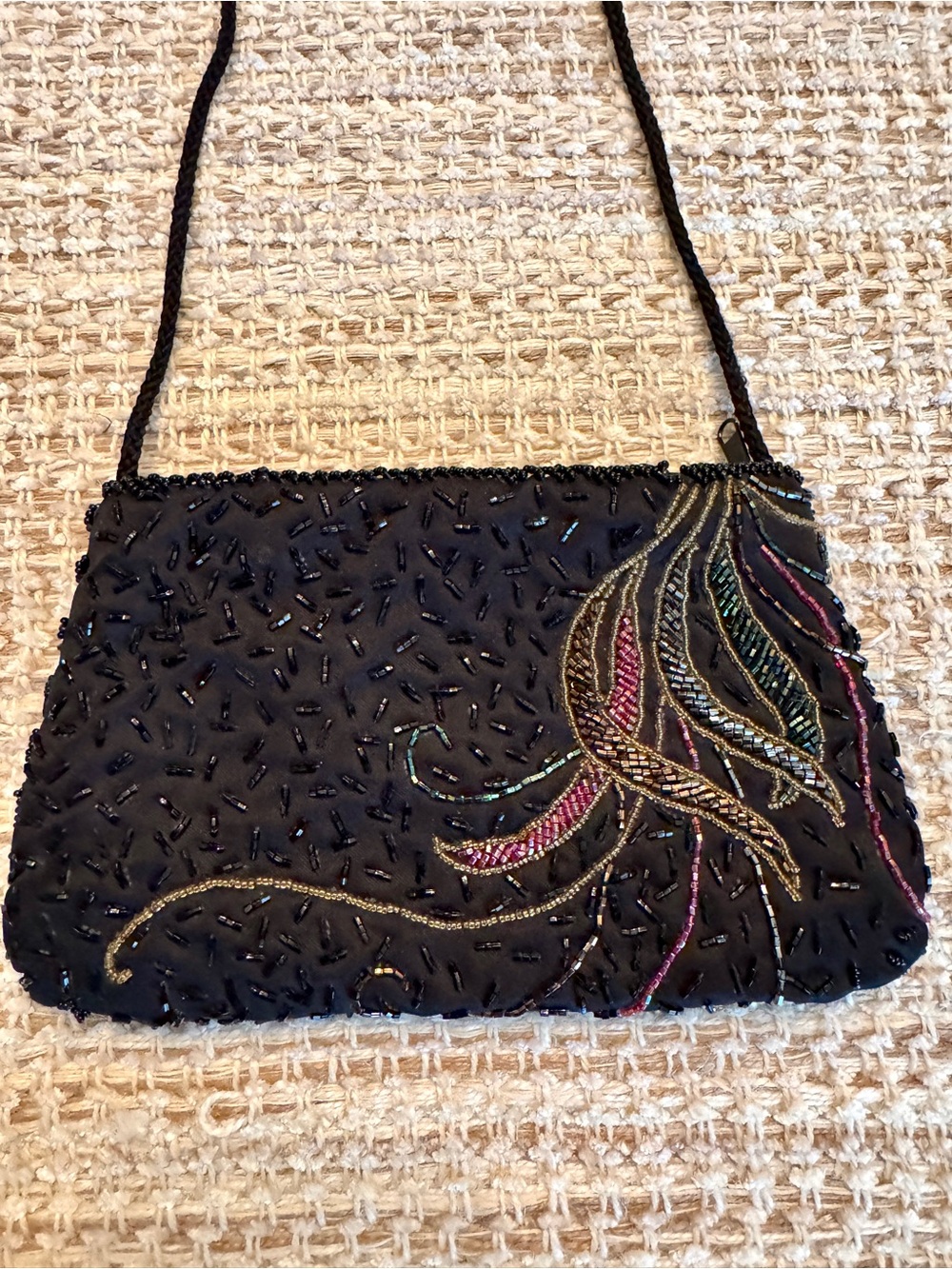 Vintage 90s Embellished beaded Black Beaded Evening Shoulder Bag Cadaz